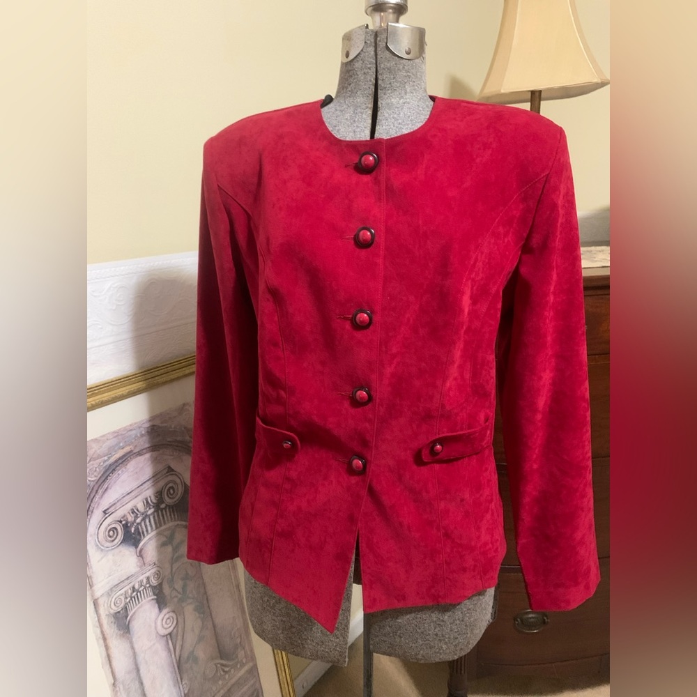Vintage Red Button Up Blouse Jacket By JASON MATTHEWS Soft Woman’s Size 14